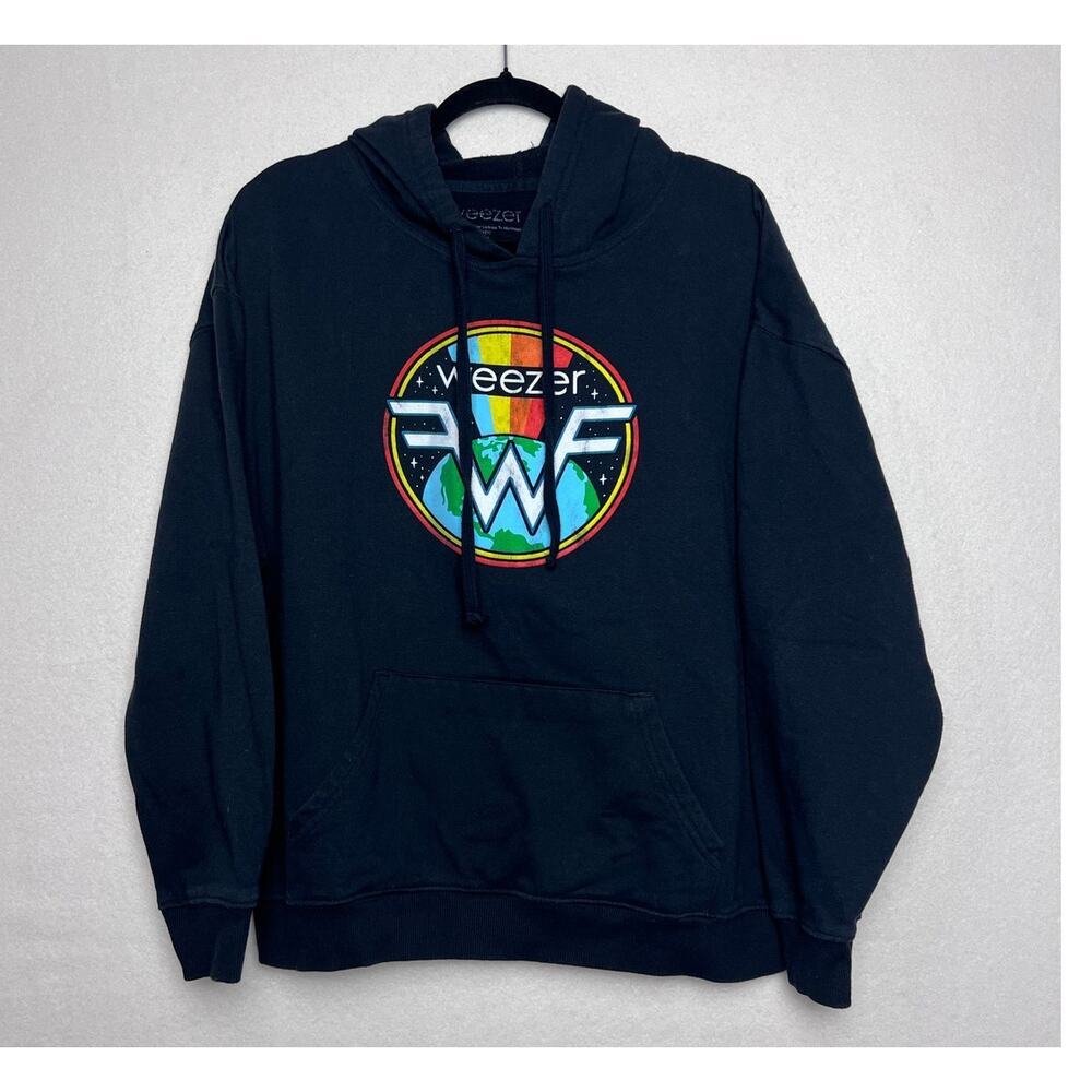 Weezer Band Logo Pullover Sweatshirt Hoodie Black Long Sleeve Size XL Unisex